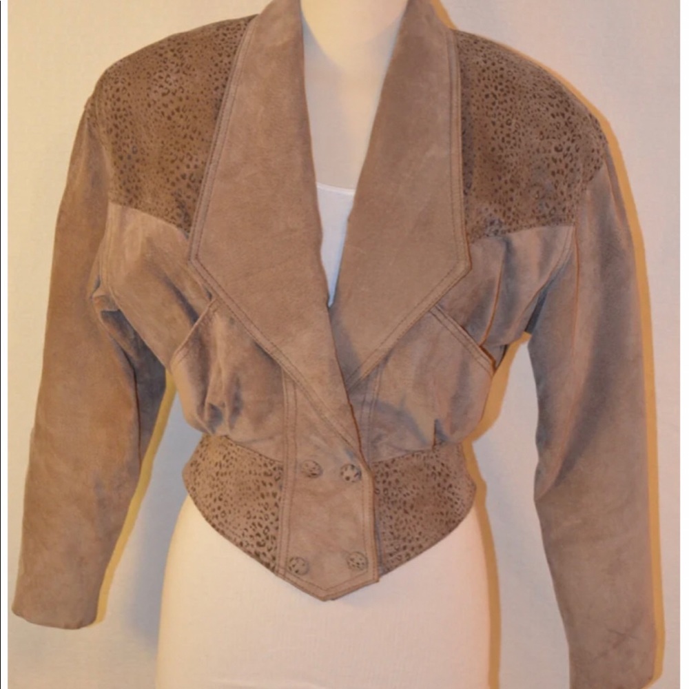 CHIA vintage 80s suede jacket with cheetah print accents